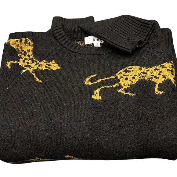 *NWOT* ANTHROPOLOGIE THML Cheetah Crewneck Swtr Black&Gold — S — Dense Lux Weave - Picture 2 of 8